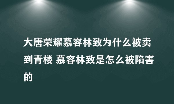 大唐荣耀慕容林致为什么被卖到青楼 慕容林致是怎么被陷害的