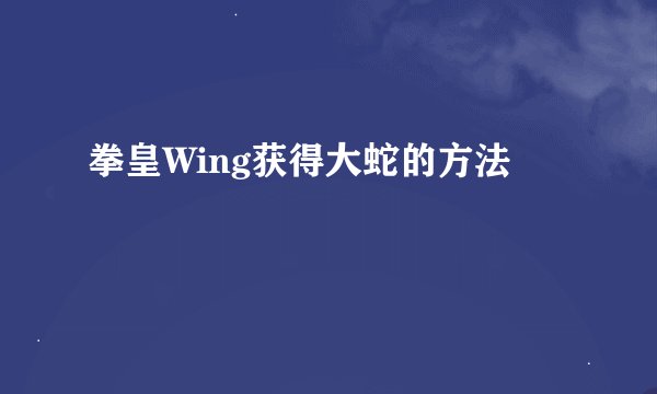 拳皇Wing获得大蛇的方法