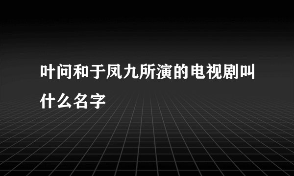 叶问和于凤九所演的电视剧叫什么名字