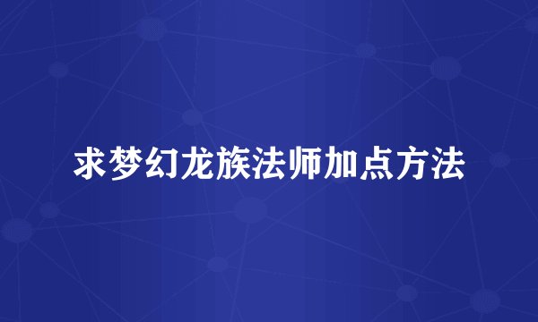 求梦幻龙族法师加点方法