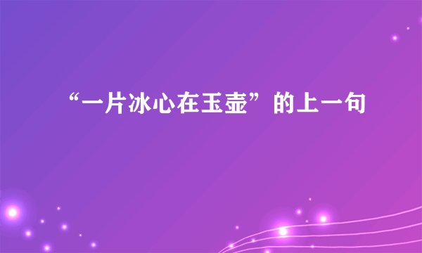“一片冰心在玉壶”的上一句