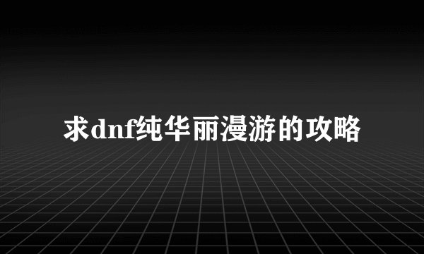 求dnf纯华丽漫游的攻略