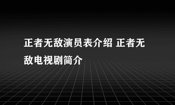 正者无敌演员表介绍 正者无敌电视剧简介