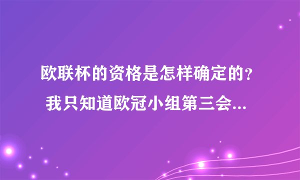 欧联杯的资格是怎样确定的？ 我只知道欧冠小组第三会去踢欧联