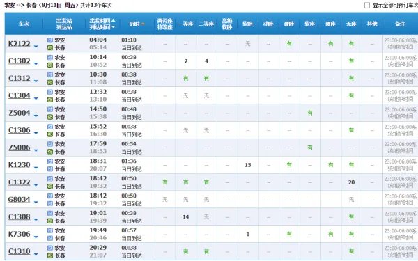 农安到长春都有几点的火车