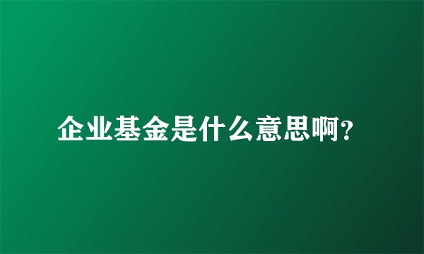 企业基金是什么意思啊？