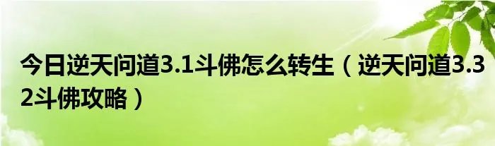 今日逆天问道3.1斗佛怎么转生（逆天问道3.32斗佛攻略）
