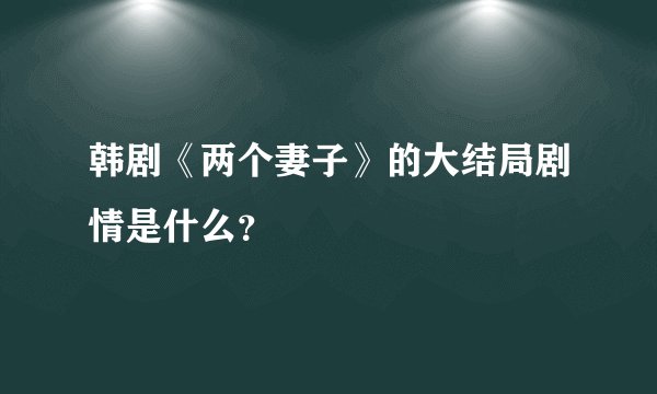 韩剧《两个妻子》的大结局剧情是什么?