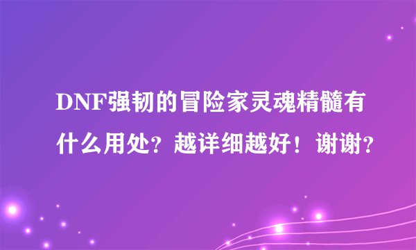 DNF强韧的冒险家灵魂精髓有什么用处？越详细越好！谢谢？