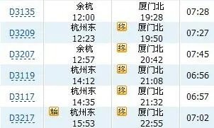 杭州到厦门的动车