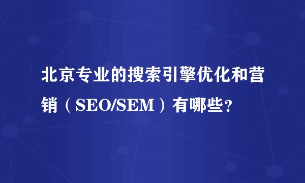 北京专业的搜索引擎优化和营销（SEO/SEM）有哪些？