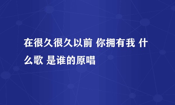 在很久很久以前 你拥有我 什么歌 是谁的原唱