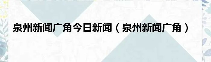 泉州新闻广角今日新闻（泉州新闻广角）