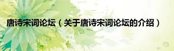 唐诗宋词论坛（关于唐诗宋词论坛的介绍）