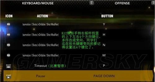 《NBA 2K13》主要键位的菜单翻译