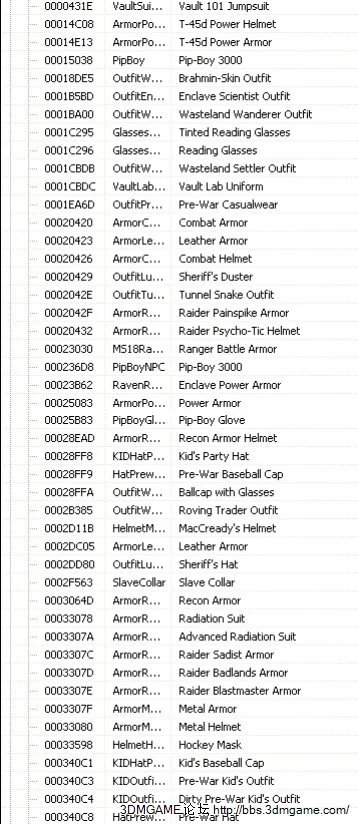 《辐射：新维加斯》控制台代码