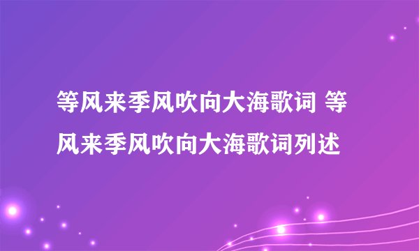 等风来季风吹向大海歌词 等风来季风吹向大海歌词列述
