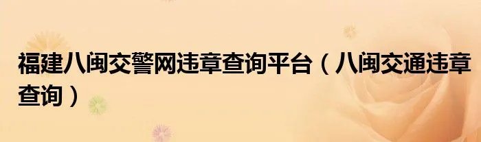 福建八闽交警网违章查询平台（八闽交通违章查询）