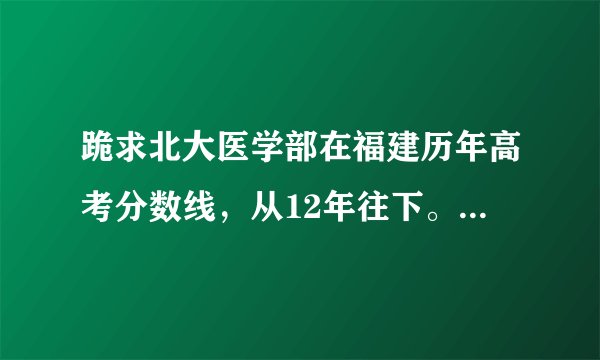 跪求北大医学部在福建历年高考分数线，从12年往下。包括最高最低平均和录取人数，大致最低省排名，追加分