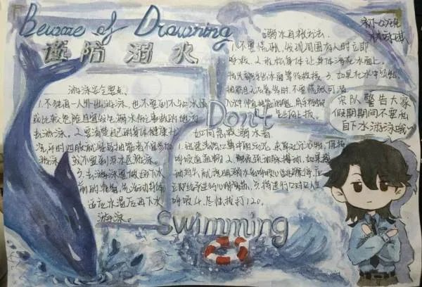 一二年级防溺水手抄报大全图片