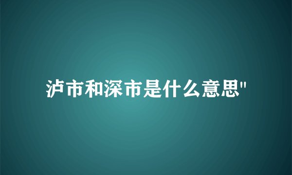 泸市和深市是什么意思