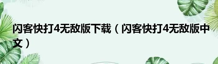 闪客快打4无敌版下载（闪客快打4无敌版中文）