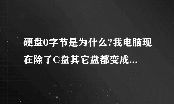 硬盘0字节是为什么?我电脑现在除了C盘其它盘都变成0字节了,怎么办呀?我换了系统后就变成0字节了,