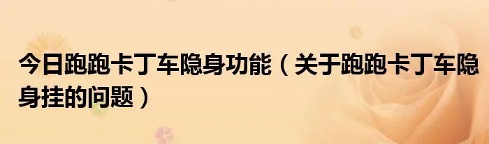 今日跑跑卡丁车隐身功能（关于跑跑卡丁车隐身挂的问题）