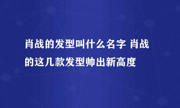 肖战的发型叫什么名字 肖战的这几款发型帅出新高度