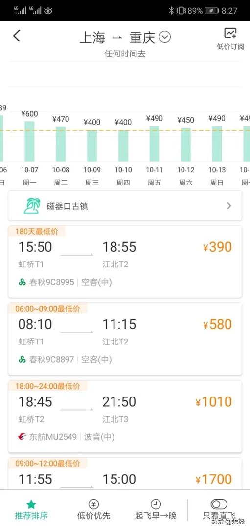 上海到重庆的特价机票哪个季节最便宜？