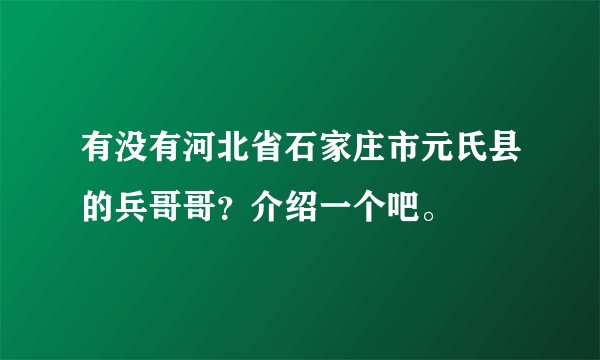 有没有河北省石家庄市元氏县的兵哥哥？介绍一个吧。