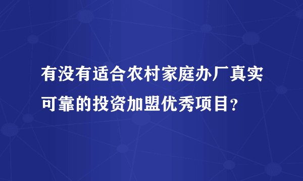 有没有适合农村家庭办厂真实可靠的投资加盟优秀项目？
