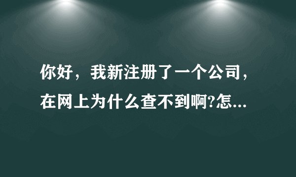 你好，我新注册了一个公司，在网上为什么查不到啊?怎么样才可以在网上搜索到我的公司信息呢？
