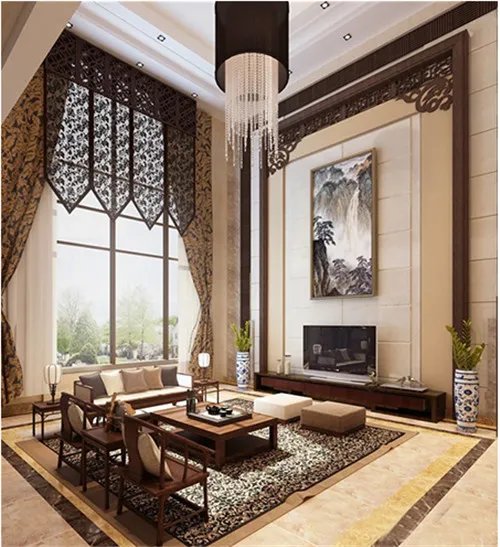 中式客厅吊顶装修效果图    120㎡大客厅惊艳传统之美
