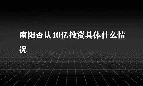 南阳否认40亿投资具体什么情况