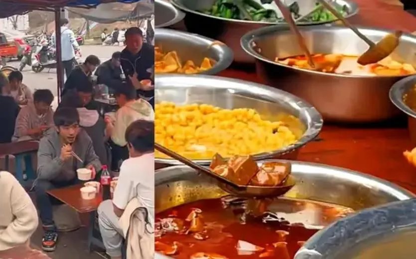 工地食堂因饭菜实惠成大学生打卡点 可以随便打菜