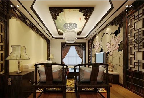 中式客厅吊顶装修效果图    120㎡大客厅惊艳传统之美