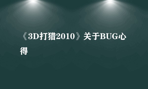 《3D打猎2010》关于BUG心得