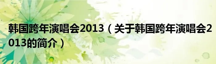 韩国跨年演唱会2013（关于韩国跨年演唱会2013的简介）