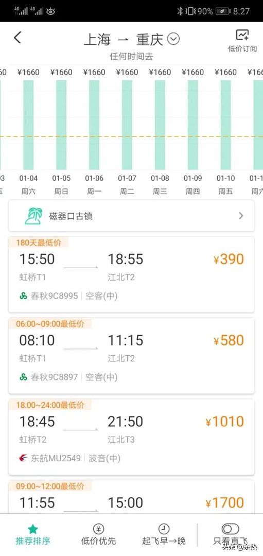 上海到重庆的特价机票哪个季节最便宜？