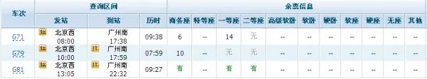 京广高铁动车时刻表