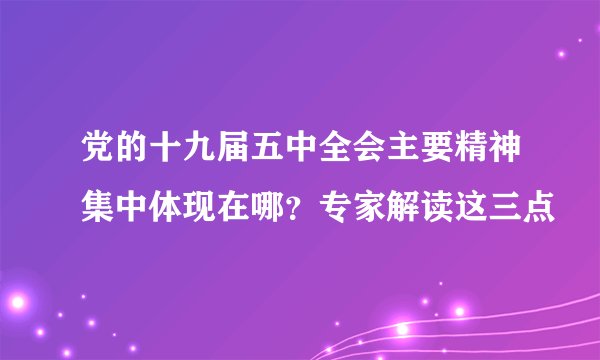 党的十九届五中全会主要精神集中体现在哪？专家解读这三点