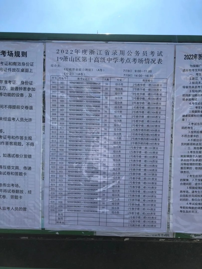 2022浙江省考考场分布及考场安排示意图-杭州萧山第十高级中学