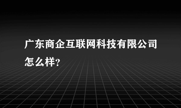 广东商企互联网科技有限公司怎么样？
