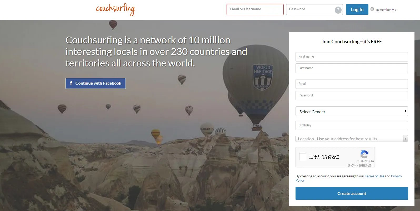 有人能帮忙注册一个couchsurfing的帐号吗，我这边一直注册不上，谢谢。
