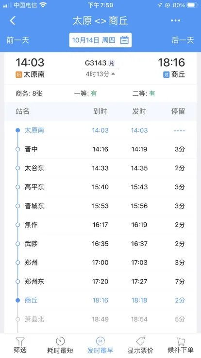 太原到商丘火车途经站？
