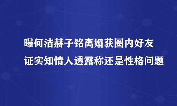 曝何洁赫子铭离婚获圈内好友证实知情人透露称还是性格问题