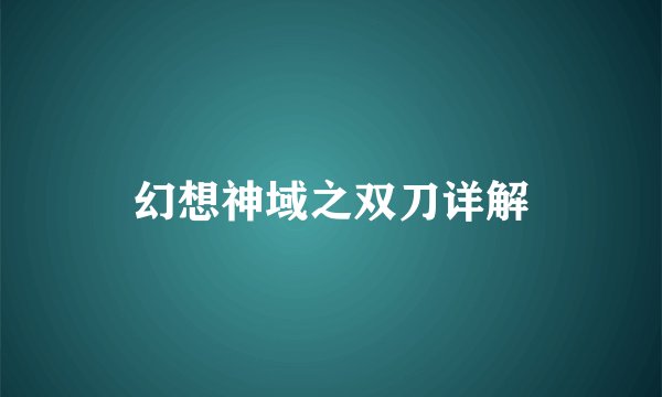 幻想神域之双刀详解