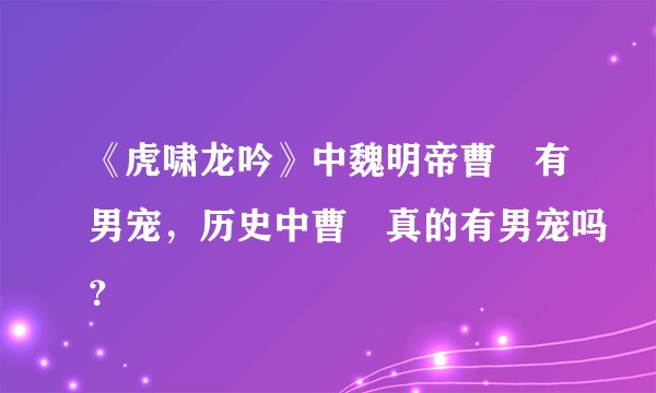 《虎啸龙吟》中魏明帝曹叡有男宠，历史中曹叡真的有男宠吗？