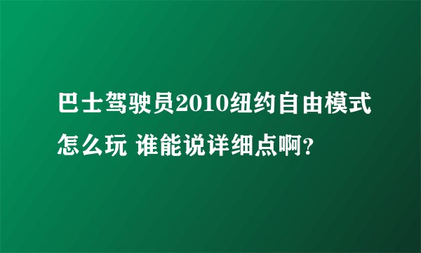 巴士驾驶员2010纽约自由模式怎么玩 谁能说详细点啊？